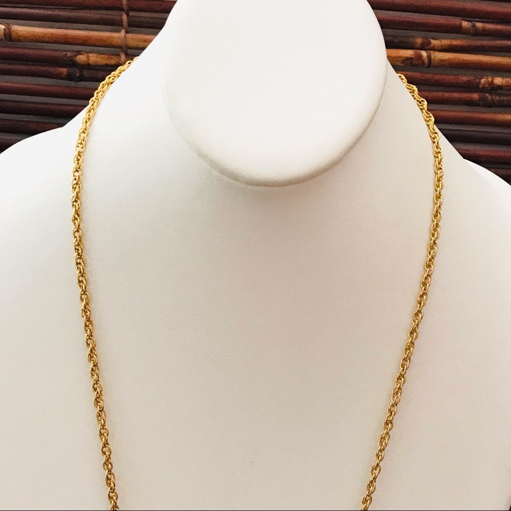 Kennth Jay Lane Gold Tone Chain with Brooch/Pin Pendant Purple Stone 30” - Picture 4 of 12